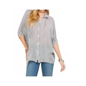 NEW YOUNG THREADS kimono-inspired dolman sleeve western blouse in grey